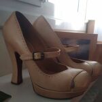 ΜΟΜΑ handmade Italian pink stamped leather high heel Mary-Janes/ MOMA χειροποίητες γόβες ΜΟΝΑΔΙΚΕΣ!!!! ΝΟΥΜΕΡΟ 38