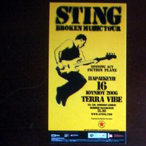 STING Σπάνιο promotional flyer για συναυλία του στην Αθήνα (16.6.2006)