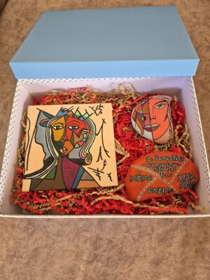 Giftbox with abstract art and line art