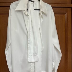 Vassia Kostara white satin bow shirt
