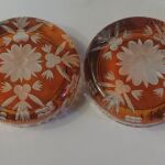 Βάζο με δύο τασάκια, χειροποίητο χρωματιστό κρύσταλλο ( amber) Jylia Poland 70'