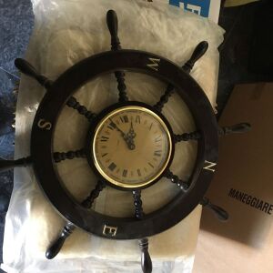 ρολόι τοιχου τιμόνι ναυτικό με πιξίδα ξύλινο