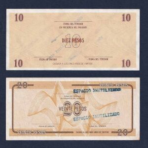 CUBA set 10-20 Pesos με σφραγίδα ESPACIO INUTILIZADO AUNC Νο1