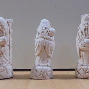 Feng Shui οι τρεις Θεοί του πλούτου Fuk, Luk και Sau, παλιό σετ τριών κεραμικών αγαλματιδίων
