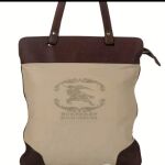 Burburry authentic brown/beige leather canvas tote bag