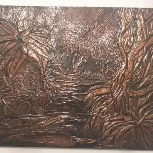 Πίνακας από χαλκό (χαλκογραφία) ''Τροπικό δάσος'' - Τ.Αρβανίτης 1978 (110*78cm)