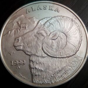 1999 Alaska Mint Bighorn Sheep 1 oz .999 Fine Silver