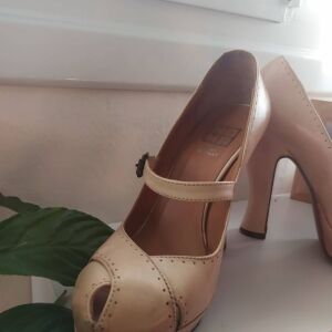 ΜΟΜΑ handmade Italian pink stamped leather high heel Mary-Janes/ MOMA χειροποίητες γόβες ΜΟΝΑΔΙΚΕΣ!!!! ΝΟΥΜΕΡΟ 38
