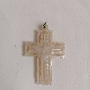 ΚΡΕΜΑΣΤΟΣ ΣΤΑΥΡΟΣ Mother of Pearl white cross pendant Jerusalem carved at the back 4,5cm height
