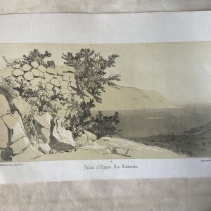 1832 Το Παλάτι του Οδυσσέα στις Εχινιάδες νήσους δίπλα σε Ιθακη και Κεφαλονιά Λιθογραφια ,απο ζωγραφική του Κόμη J.D.Estourmel το 1832 εκ του φυσικού σπάνια λιθογραφία 26x16,5cm