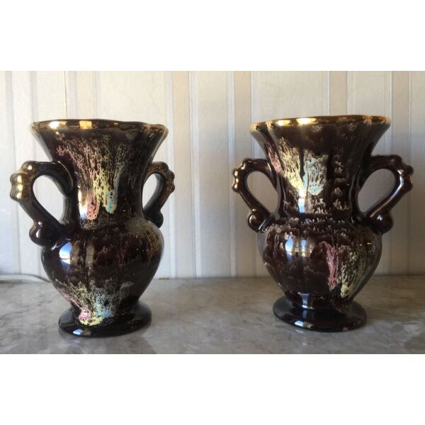 2 vintage mikra keramika vaza ipsous 13ek, me epismaltosi chiropiiti me epichrises leptomeries.