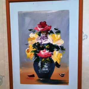 ζωγραφιστό βάζο με πολύχρωμα λουλούδια 40 X 30 cm
