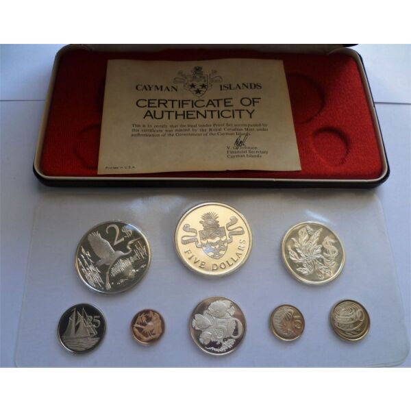 CAYMAN ISLANDS 1975 PROOF Set (8 Silver Coins) Sealed w/ Box Case COA