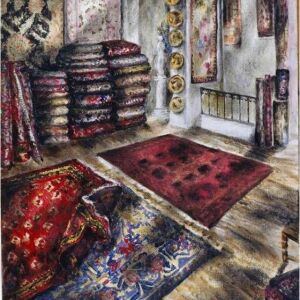 Carpet Shop In Old Plaka, Athens 2004 Original Painting - Oil on carton    30 x 40 x 2 cm (MARINA ROSS)