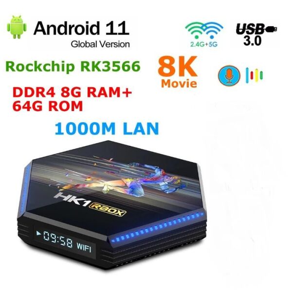 to neo SUPER TV BOX ME 8GB mnimi HK1 RBOX R2 8K UHD me WiFi USB 2.0 / USB 3.0 8GB RAM DDR4 ke 64GB apothikeftiko choro me litourgiko Android 11.0 (me elliniko menou)