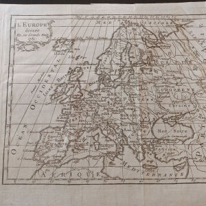 1759 Χάρτης της Ευρώπης  με την Ελλάδα χαλκογραφια 22x20cm