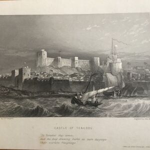 1834 Το κάστρο της Τενέδου  στο νησί του Αιγαίου Πελάγους χαλκογραφία 18x13cm