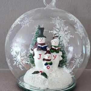 Χριστουγεννιάτικο γυάλινο διακοσμητικό με χιονανθρώπους και φως