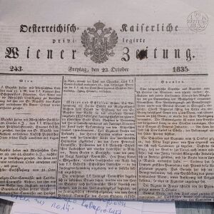1835  23 Οκτωβρίου εποχή Όθωνα εφημερίδα (τετράφυλλη)Της Αυστροουγγρικής Αυτοκρατορίας με εκτενή αναφορά στην Ελλάδα