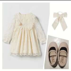 ZARA baby set, παιδικο φόρεμα 92, παπούτσια μπαλαρίνες 22, φιόγκος, σετ, dress, shoes, bow
