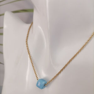 Γυναικεία επιχρυσωμένη αλυσίδα από ανοξείδωτο ατσάλι με γαλάζια κεραμική τετράγωνη πέτρα γυαλιστερή κρεμαστό