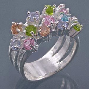 Fashion 925 ασημενιο δαχτυλιδι με multi colour gemstones . ^38