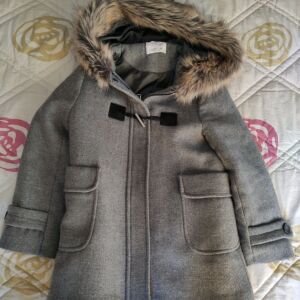 Παλτό ZARA Duffle για κορίτσια χειμωνιάτικο  με κουκούλα γκρι