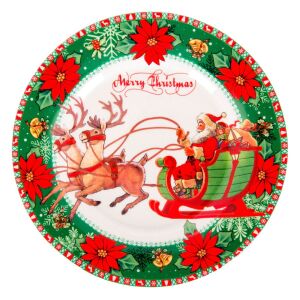 Χριστουγεννιάτικο Πιάτο Πορσελάνη Άγιος Βασίλης Έλκηθρο 15cm