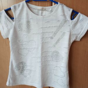 Καλοκαιρινή μπλούζα για κορίτσι 9-11 ετών σε χρώμα άσπρο με στρας.
