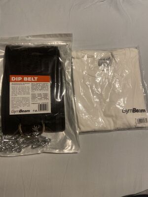 GymBeam dip belt, white t-shirt large, pull-up straps set