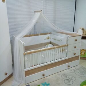 Πολυμορφική κούνια Βρεφικη-Παιδική με εξτρα συρτάρι ύπνου και δυο στρώματα. Επίσης σετ Ντουλάπα-ραφιέρα-συρταριέρα παιδική.