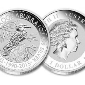2015 $1 AUD Australia 1 oz 999 Fine Silver Elizabeth II Australian Kookaburra BU Perth Mint.