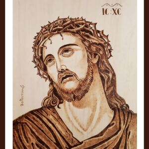 Ο Ιησούς Χριστός με το ακάνθινο στεφάνι - Πίνακας Πυρογραφίας