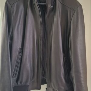 BOSS BOMBER-STYLE JACKET IN LAMB LEATHER WITH CHUNKY ZIP
