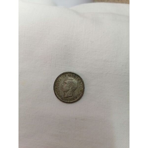 angliko nomisma asimenio 1943 UK Silver 6 Pence