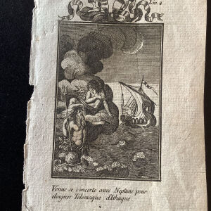 1699 Αφροδίτη και Ποσειδώνας συνεργάζονται για να βοηθήσουν τον Τηλέμαχο να φύγει από την Ιθάκη χαλκογραφια
