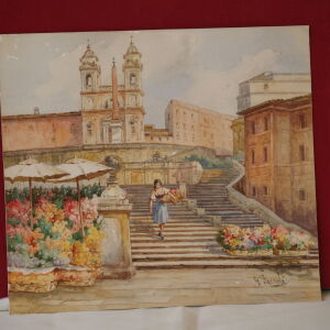 Υδατογραφία  του Ιταλού ζωγράφου Gaetano Facciola (1868-1949), Η Σκαλινάτα στην Πιάτσα ντι Σπάνια της Ρώμης