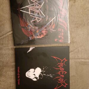 2 δίσκοι βινυλίου , Slayer show no mercy (white vinyl),  Emperor wrath of the tyrant (red black transparent splatter limited edition)