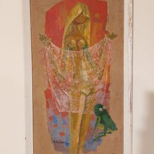 Απόστολος Κυρίτσης - Κοπέλα με βάτραχο (Apostolos Kyritsis - Girl with a frog (1966) (40cm x 77cm)