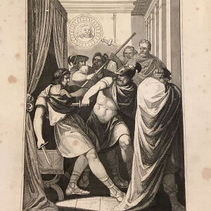 Ο Τιμολέων σκοτώνει τον τυρανο της Κορίνθου και αδελφό του Τιμοφάνη χαλκογραφια 1840