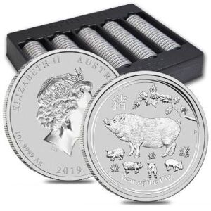 2019 $1 AUD Australia 1 oz 999 Fine Silver Elizabeth II ''YEAR OF THE PIG'' BU Perth Mint.