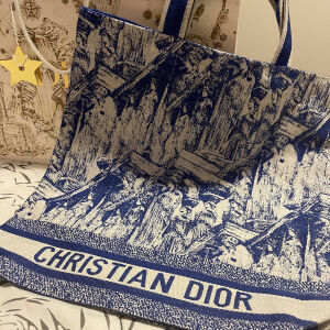 Christian Dior Canvas Print Cruise Book Tote Ivory Blue