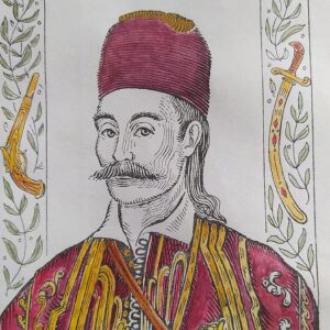 Καραϊσκάκης  επιχρωματισμενη ξυλογραφία του Τ. Καλμούχου
