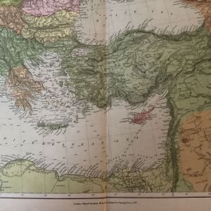 1887 Χαρτης της Ανατολικής Μεσογείου Βαλκανικής χερσονήσου οθωμανικής Αυτοκ. Κύπρου 38 x30cm χρωμολιθογραφος