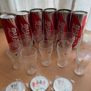 10 Ποτήρια CocaCola με αθλήματα Ολυμπιακών Αγώνων 2004 και τις μασκότ Φοίβο και Αθηνά και 6 σουβέρ!