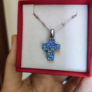 Εντυπωσιακός σταυρός 925 με μπλε ζιργκόν