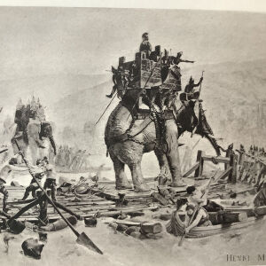 1878 Φωτογκραβουρα του πίνακα του Henri Motte «Ο Αννίβας περνά τον Ροδανό με τους ελέφαντες» 29x19cm