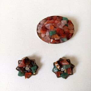 Αληθινές Πέτρες - Σετ Vintage Καρφίτσα & Σκουλαρίκια