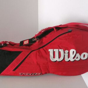 Vintage Wilson Tour Tennis Bag Red Shoulder Strap Racquet 1 εξωτερική τσέπη