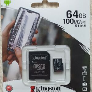 Kingston Micro SD 64 Gb Memory Card TF Adapter 100MB/S Class 10 U1 Full HD